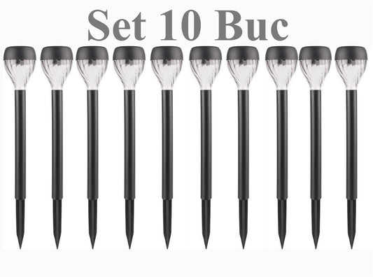 Set 10 Lămpi Solare pentru Grădină, Tip Țăruș, IP 44, 32 cm, Alb Cald / Alb Rece