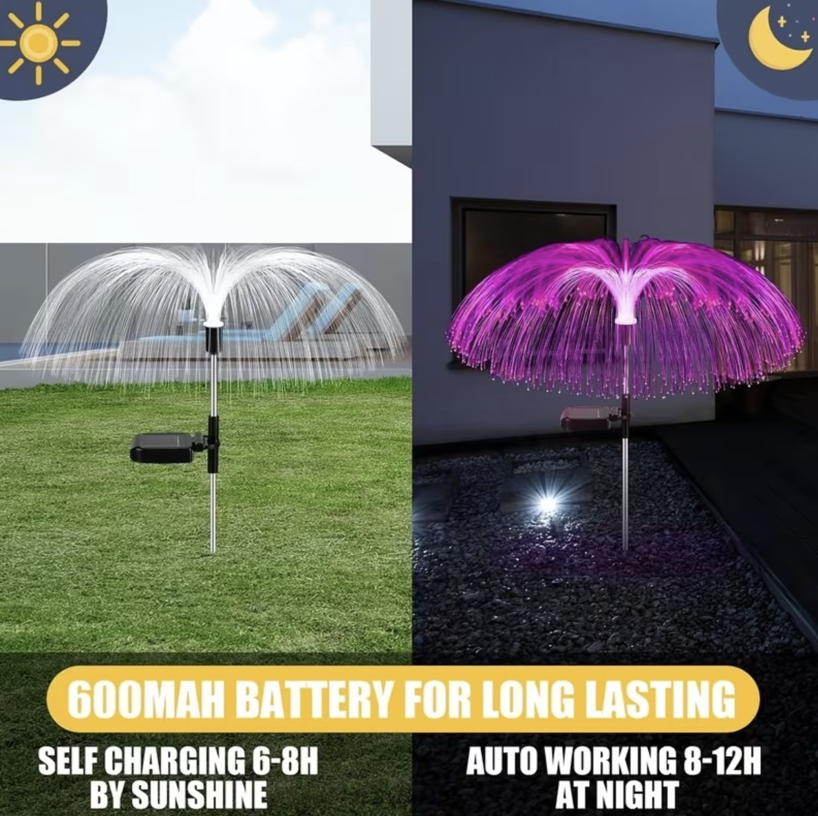 Set 2/4/8 x Lumină Solară pentru Grădină Tip Meduză RGB – Instalare Automată cu Senzor de Lumină