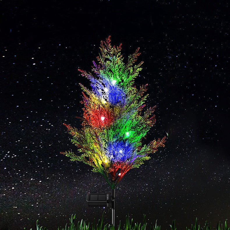 Set 2 x Copaci Tuia Solari Decorativi cu 10 LED-uri Multicolore, 70 Ramuri, Înălțime 80 cm, Iluminare Automată cu Energie Solară