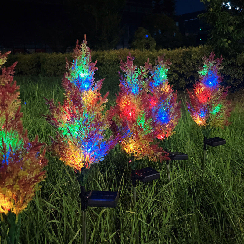 Set 2 x Copaci Tuia Solari Decorativi cu 10 LED-uri Multicolore, 70 Ramuri, Înălțime 80 cm, Iluminare Automată cu Energie Solară