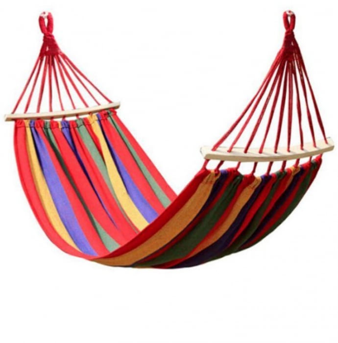 Set 2 Hamace cu Bară de Lemn, Bumbac 180×80 cm, Relaxare de Vara pentru 2 Persoane