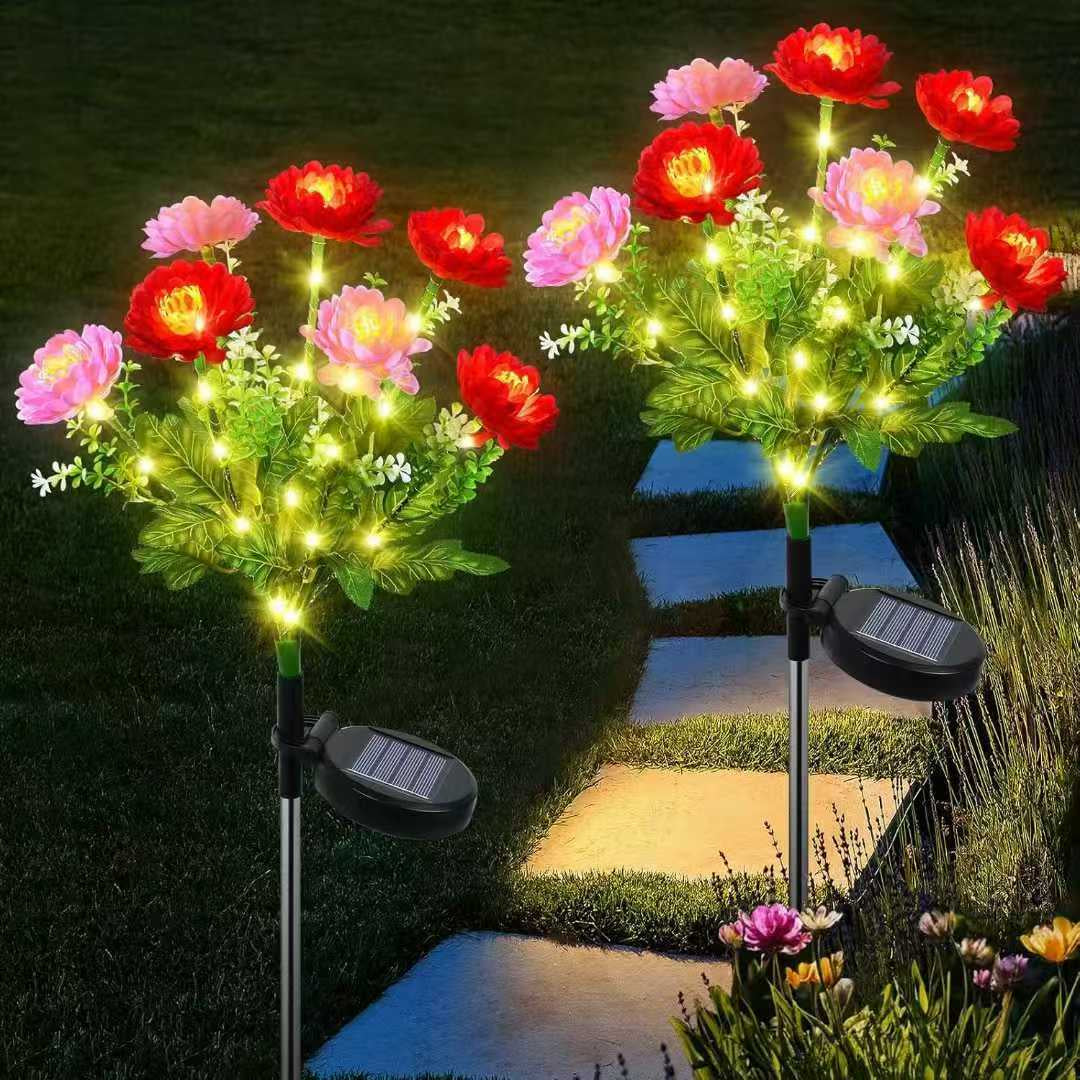 Set 2 Lampi Solare Decorative Bujori Roz M374-2, 60cm cu panou solar integrat – iluminat ambiental gradina