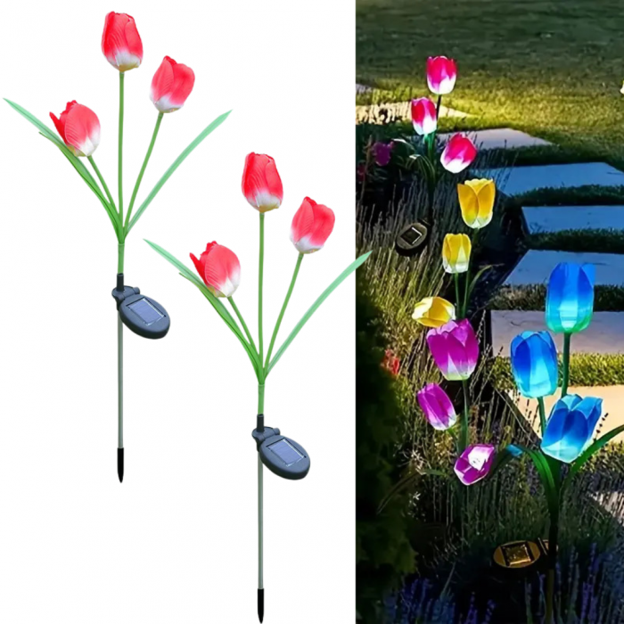Set 2 Lampi Solare Lalele Decorative, 70cm, IP66, LED cu Senzor Lumina
