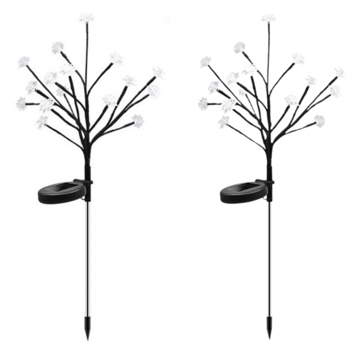 Set 2 Lampi Solare Decorative Ramura cu Flori LED, 65cm, IP66