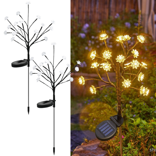 Set 2 Lampi Solare Decorative Ramura cu Flori LED, 65cm, IP66