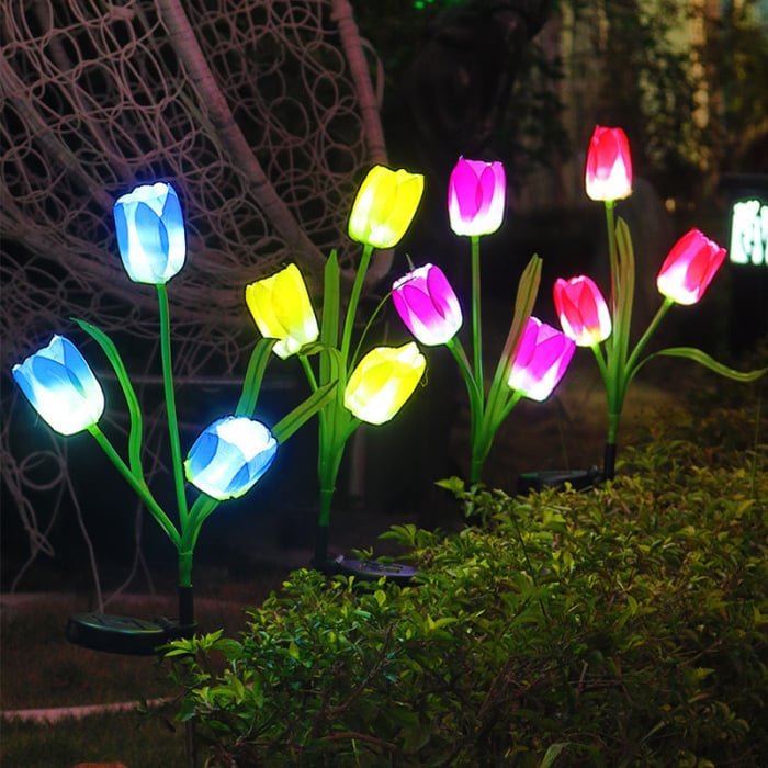 Set 2 Lampi Solare Lalele Decorative, 70cm, IP66, LED cu Senzor Lumina