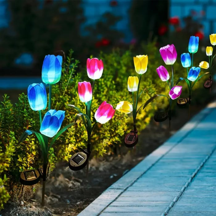 Set 2 Lampi Solare Lalele Decorative, 70cm, IP66, LED cu Senzor Lumina