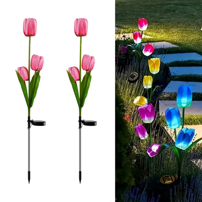 Set 2 Lampi Solare Lalele Decorative, 70cm, IP66, LED cu Senzor Lumina