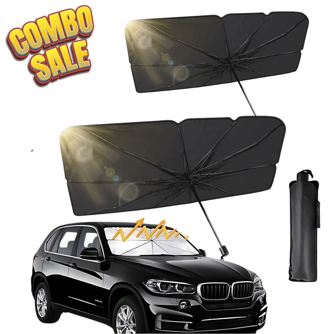 Set 2 Parasolare Auto Tip Umbrela pentru Parbriz, Protecție UV + Racire Instanta, 130x80 cm
