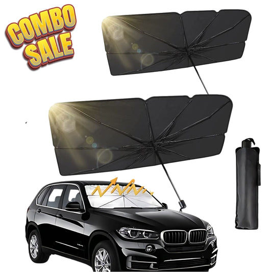 Set 2 Parasolare Auto Tip Umbrela pentru Parbriz, Protecție UV + Racire Instanta, 130x80 cm
