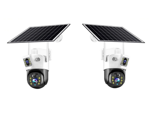 Set 2 x Cameră de Supraveghere Solară 4K HD 8MP, SIM  Senzor de Mișcare și Lentile Duble