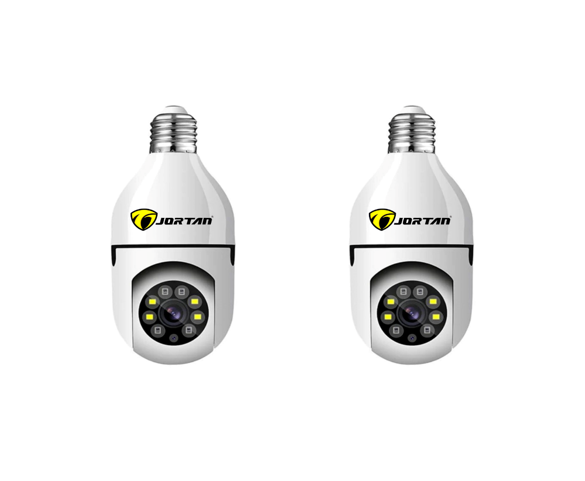 Set 2 x Cameră de Supraveghere Jortan 8177HJ Tip Bec, 360°, WiFi, HD, Vizionare Nocturnă, Alarme pe Mobil, Monitorizare Live pe Smartphone
