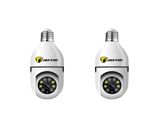 Set 2 x Cameră de Supraveghere Jortan 8177HJ Tip Bec, 360°, WiFi, HD, Vizionare Nocturnă, Alarme pe Mobil, Monitorizare Live pe Smartphone