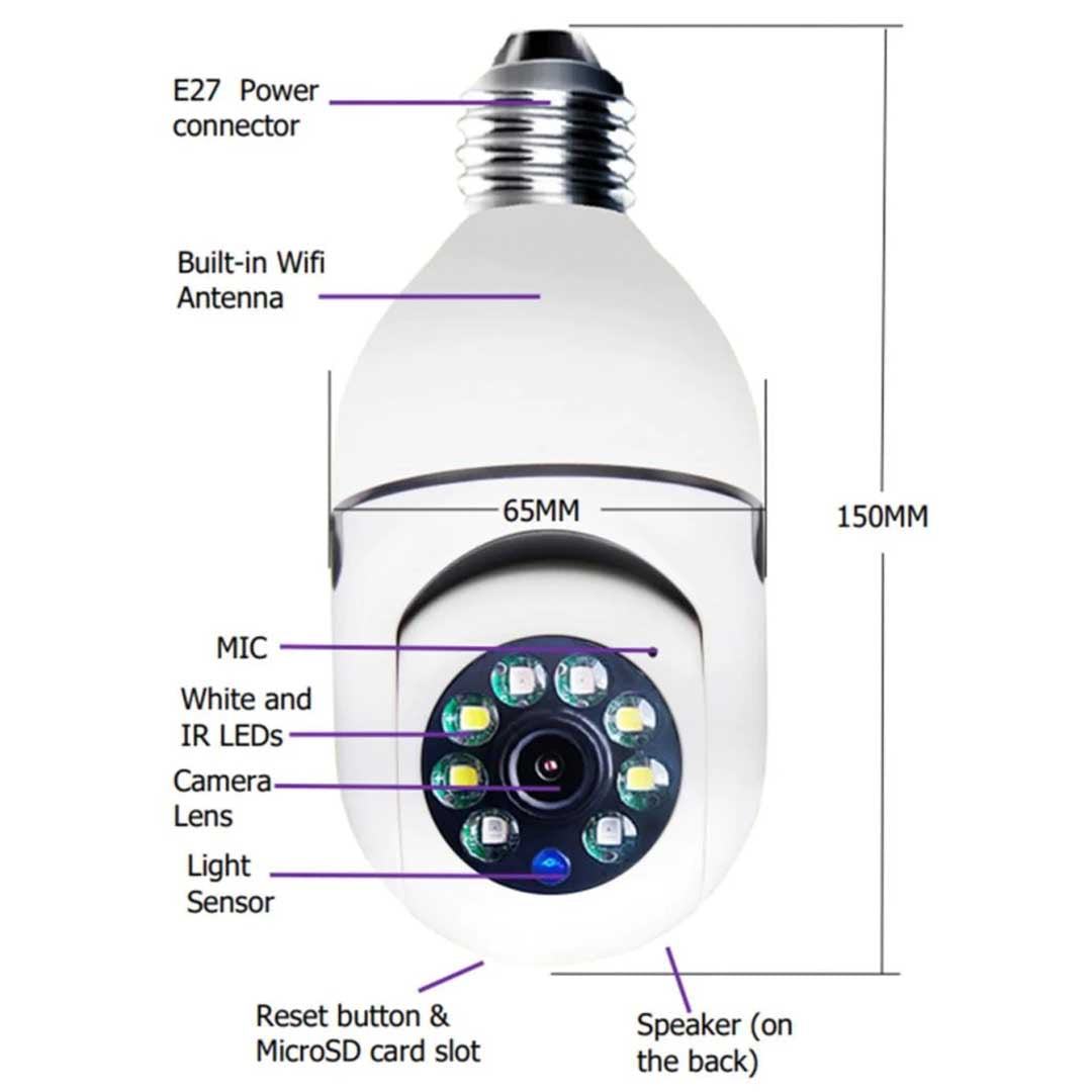 Set 2 x Cameră de Supraveghere Jortan 8177HJ Tip Bec, 360°, WiFi, HD, Vizionare Nocturnă, Alarme pe Mobil, Monitorizare Live pe Smartphone
