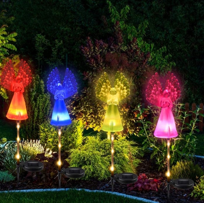 Set 2 x Lampi Solare Decorative de Gradina Ingerasi , RGB , acumulator incorporat