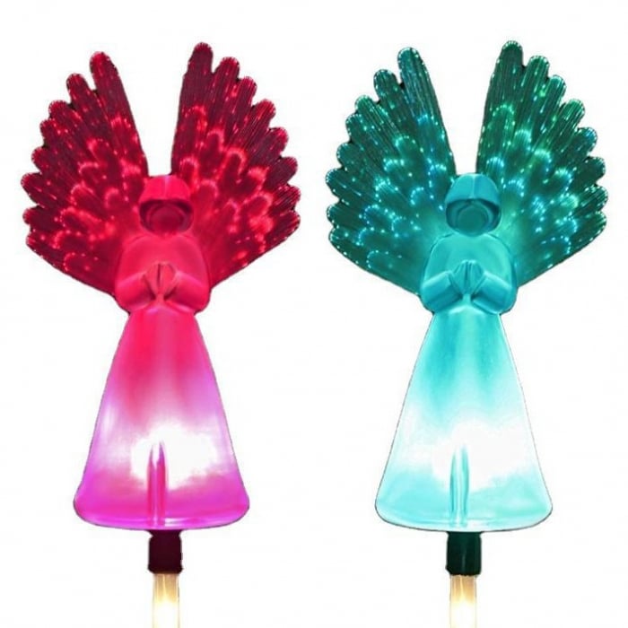 Set 2 x Lampi Solare Decorative de Gradina Ingerasi , RGB , acumulator incorporat