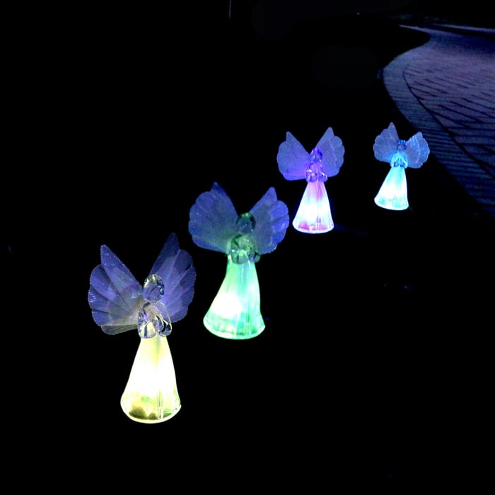 Set 2 x Lampi Solare Decorative de Gradina Ingerasi , RGB , acumulator incorporat