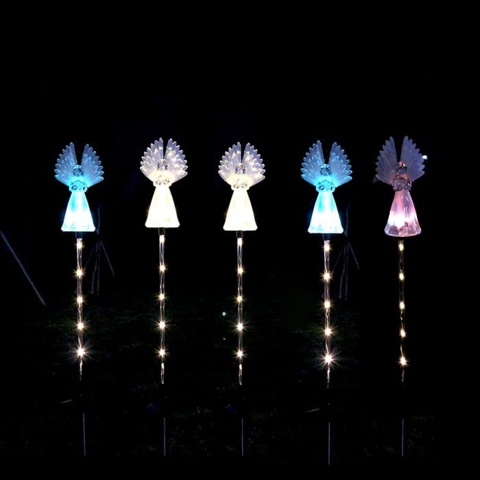 Set 2 x Lampi Solare Decorative de Gradina Ingerasi , RGB , acumulator incorporat