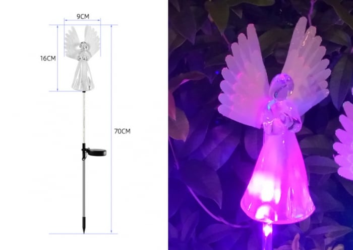 Set 2 x Lampi Solare Decorative de Gradina Ingerasi , RGB , acumulator incorporat