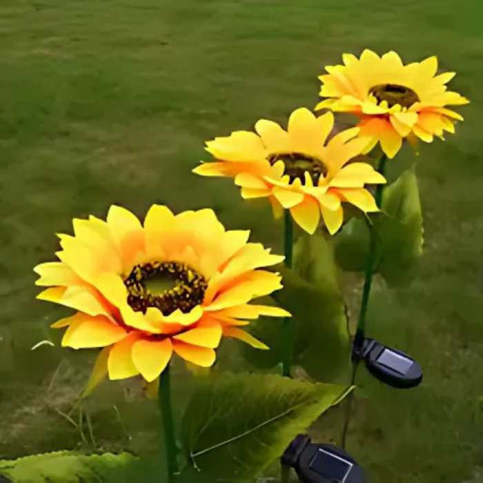 Set 2 x Lămpi Solare LED tip Floarea Soarelui pentru Grădină, 10 Micro-LED-uri, Înălțime 70 cm, IP65, Iluminare Automată cu Senzor