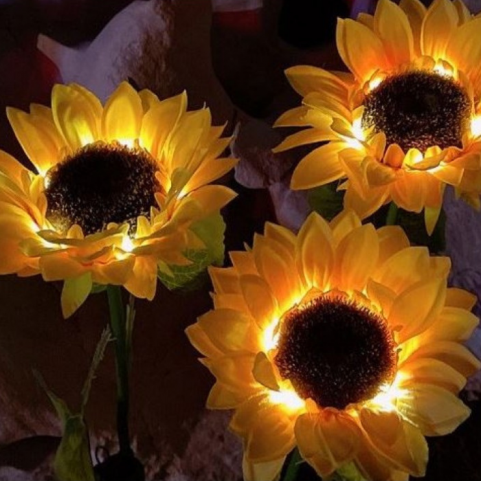 Set 2 x Lămpi Solare LED tip Floarea Soarelui pentru Grădină, 10 Micro-LED-uri, Înălțime 70 cm, IP65, Iluminare Automată cu Senzor