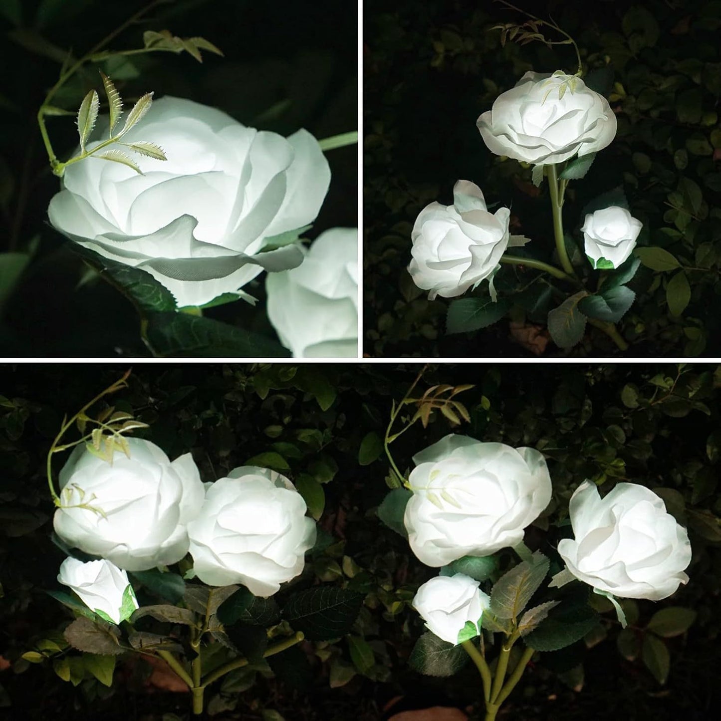 Set 4 x Lampi Solare Trandafir cu 3 Flori LED – Decor Elegant de Gradina, Tarus si Panou Solar
