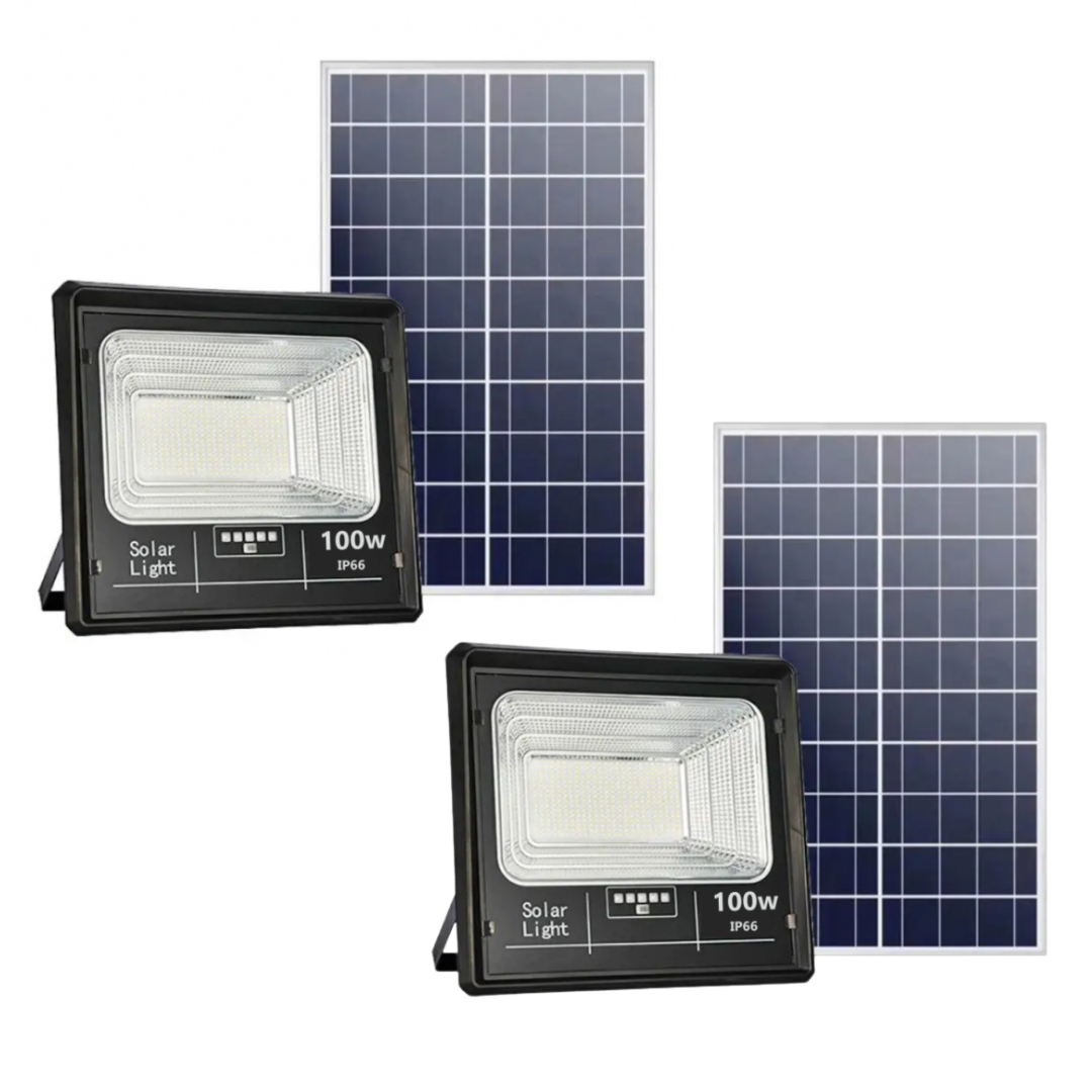 Set 2 x Proiector Solar Jortan 100W , IP66 , Indicator Baterie , 6500k + Cadou Surpriza