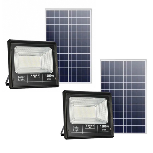 Black Friday - Set 2 x Proiector Solar Jortan 100W , IP66 , Indicator Baterie , 6500k + Cadou Surpriza