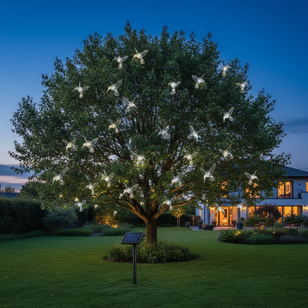 Set 2x Instalatie Solara Decorativa PASARI cu LED – 20 Pasari Luminoase M375-7, Lumina RECE