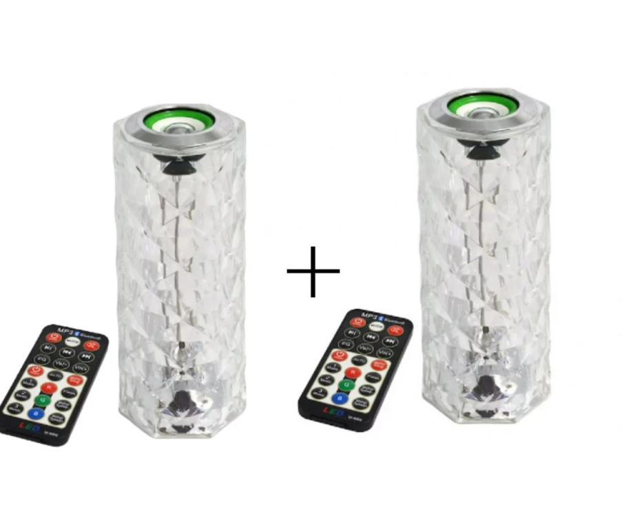 Set 2x Lampă LED Cristal cu Boxă Bluetooth, 16 Culori, Control Tactil și Telecomandă
