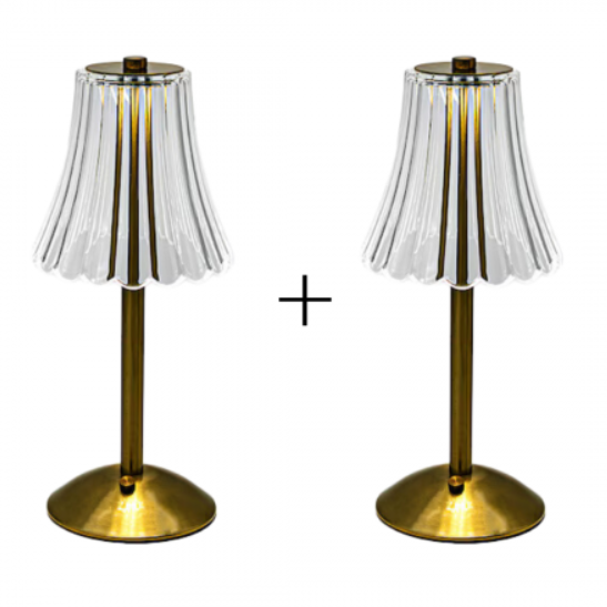 Set 2xLampă de Birou Cristal Paris, Tactilă și Reglabilă, 3 Nuanțe de Lumină, Auriu, Reîncărcabilă - Ideală pentru Dormitor, Living, sau Restaurant