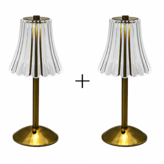 Set 2xLampă de Birou Cristal Paris, Tactilă și Reglabilă, 3 Nuanțe de Lumină, Auriu, Reîncărcabilă - Ideală pentru Dormitor, Living, sau Restaurant