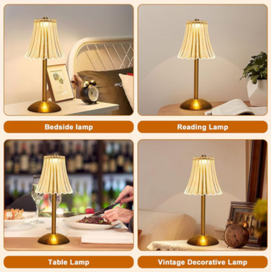 Set 2xLampă de Birou Cristal Paris, Tactilă și Reglabilă, 3 Nuanțe de Lumină, Auriu, Reîncărcabilă - Ideală pentru Dormitor, Living, sau Restaurant