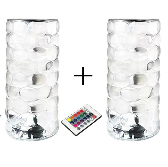 Set 2x Veioza - Lampă de Masă sau Noptiera cu Design Picătură de Apă , 16 Culori Schimbabile + Telecomanda