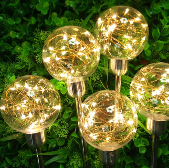 Set 2/4/8 x Lampă solară pentru exterior , Minge Licurici Alb Cald