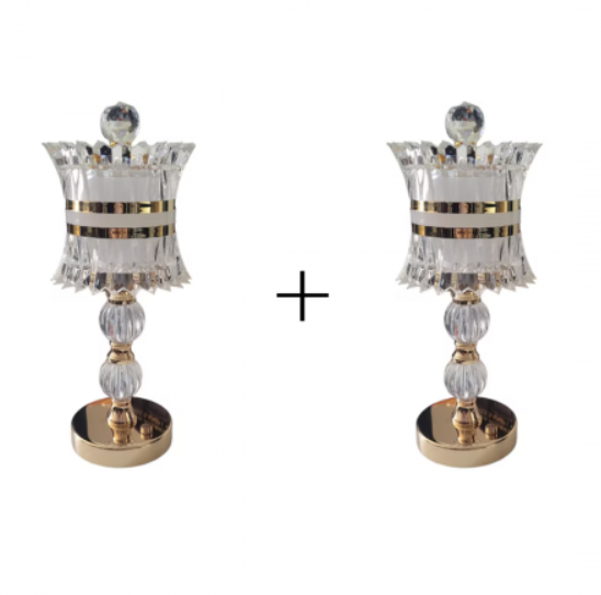 Set 2xLampă LED Decorativă Barcelona, Control Tactil cu 3 Nuanțe de Lumină, Baterie Reîncărcabilă, Design Elegant Auriu/Transparent