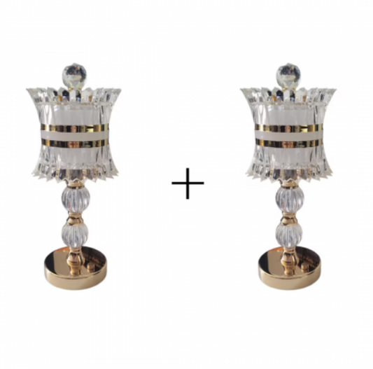 Set 2xLampă LED Decorativă Barcelona, Control Tactil cu 3 Nuanțe de Lumină, Baterie Reîncărcabilă, Design Elegant Auriu/Transparent