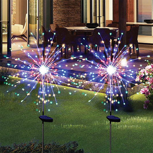 Set Luxos de Lămpi Solare Tip Artificii – Opțiuni 2/4/8/20 Bucăți cu Suport Metalic, 90 LED-uri Strălucitoare, Lumină Multicolor și Senzor de Lumină pentru O Ambianță Spectaculoasă