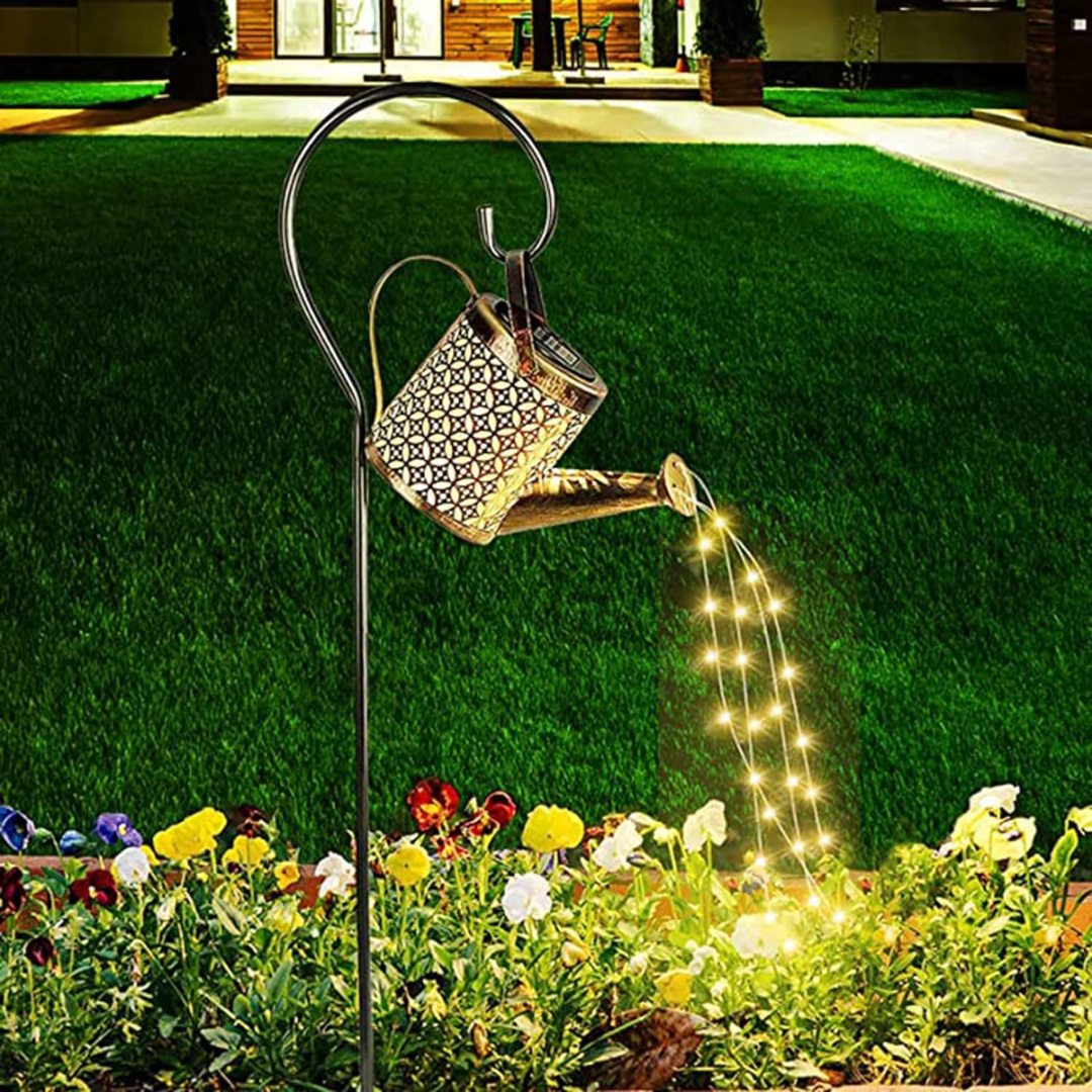 Set 2x Lămpi Solare LED Tip Stropitoare cu Stele, Fier Forjat, Design Retro, Proiecție Lumină Caldă, IP65, 80 cm