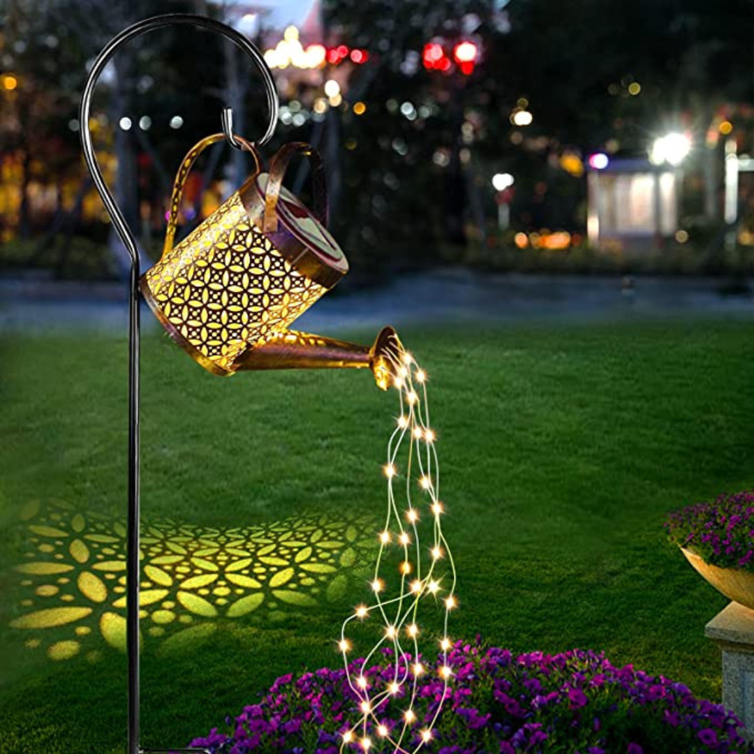 Set 2x Lămpi Solare LED Tip Stropitoare cu Stele, Fier Forjat, Design Retro, Proiecție Lumină Caldă, IP65, 80 cm
