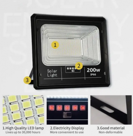Black Friday - Set 2x Proiector LED Jortan cu panou solar 200w si telecomanda, IP66 + Cadou Surpriza