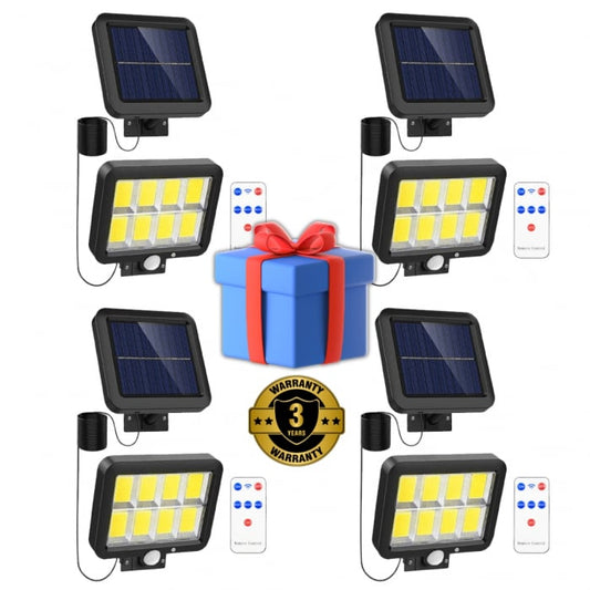 Set 4x Lampi Solare T9 INNOVA Smart Home, 160 LED COB, 8 Cadrane, Senzor Miscare, Panou Detașabil, IP66 + Telecomandă, Cadou + Garanție 3 Ani