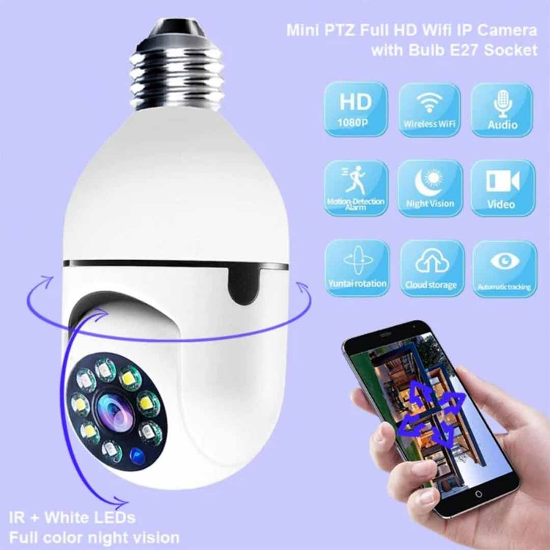 Set 4 x Cameră de Supraveghere Jortan 8177HJ Tip Bec, 360°, WiFi, HD, Vizionare Nocturnă, Alarme pe Mobil, Monitorizare Live pe Smartphone