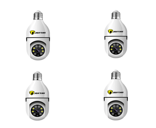 Set 4 x Cameră de Supraveghere Jortan 8177HJ Tip Bec, 360°, WiFi, HD, Vizionare Nocturnă, Alarme pe Mobil, Monitorizare Live pe Smartphone
