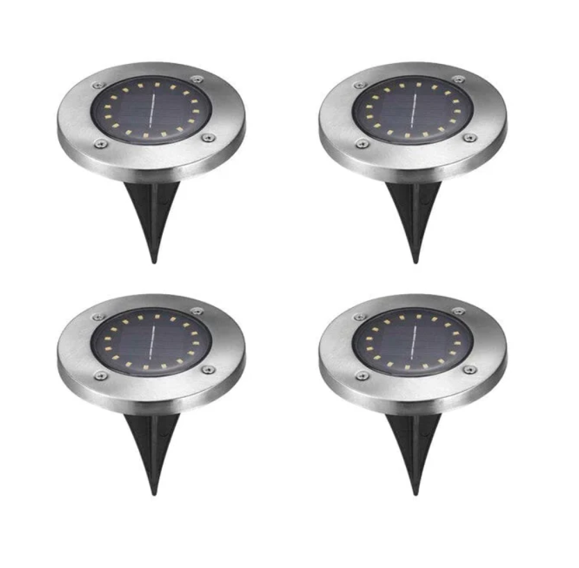 Set de 4 Lămpi Solare cu 16 LED-uri și Senzor de Lumină - Iluminare Caldă, Montare în Sol