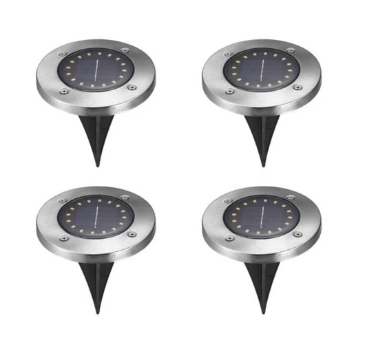 Set de 4 Lămpi Solare cu 16 LED-uri și Senzor de Lumină - Iluminare Caldă, Montare în Sol