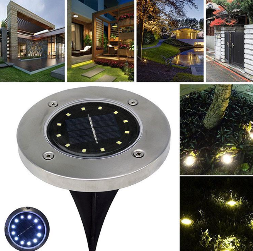 Set de 4 Lămpi Solare cu 16 LED-uri și Senzor de Lumină - Iluminare Caldă, Montare în Sol