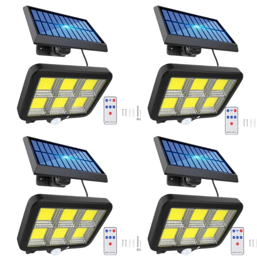 !Set 4 x Proiectoare Solare cu Panou Separat Si Senzor de Miscare 96 COB + Telecomanda +cadou SUrpriza