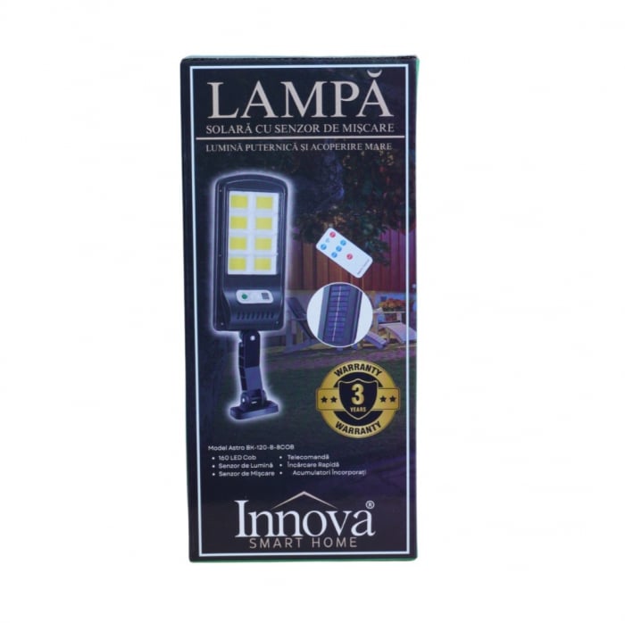 Set 4x Lampi Solare Stradale 90W LED Astro by Innova, 160 LED COB, Senzor, Telecomandă, IP66, Cadou + Garanție 3 Ani