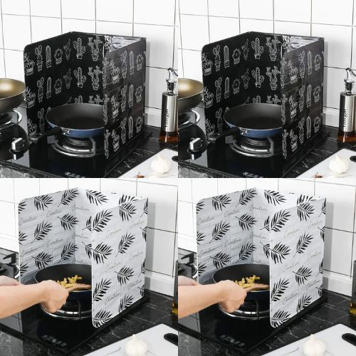 Set 4x Panou pliabil din aluminiu pentru protecție aragaz / bucatarie, 2x negru și 2x alb